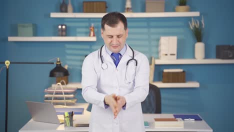 Doctor-shows-how-to-wash-hands-by-looking-at-camera.